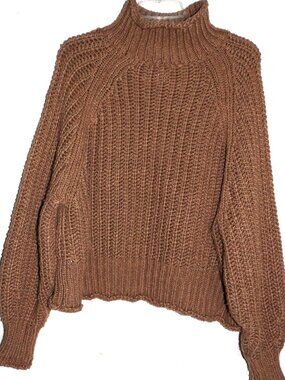 H & M Brown Rib-Knit Turtleneck Sweater Women Size Medium